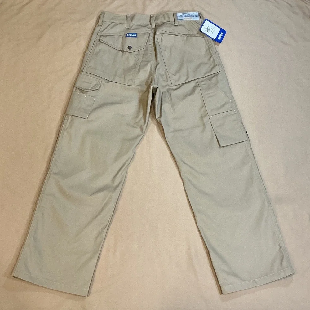 Skillers Workwear Khaki Cargo Snap Pockets Brown Knee Pad Slots Size‎ 30/28 NWT